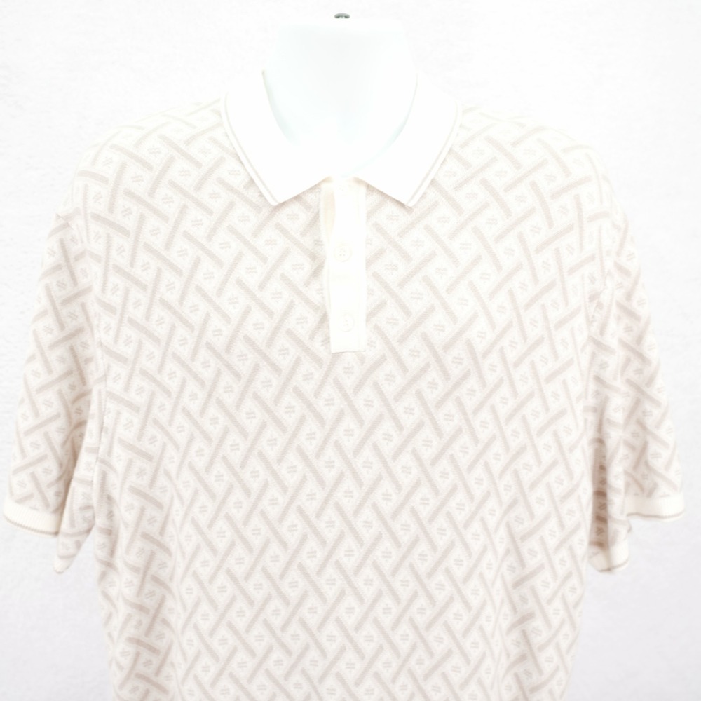 Abercrombie & Fitch Men's XL Knit Cream Beige Geometric Fitted Polo‎ Shirt